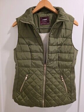 CI SONO LA Olive Quilted Zip-Front Puffer Vest SZ M